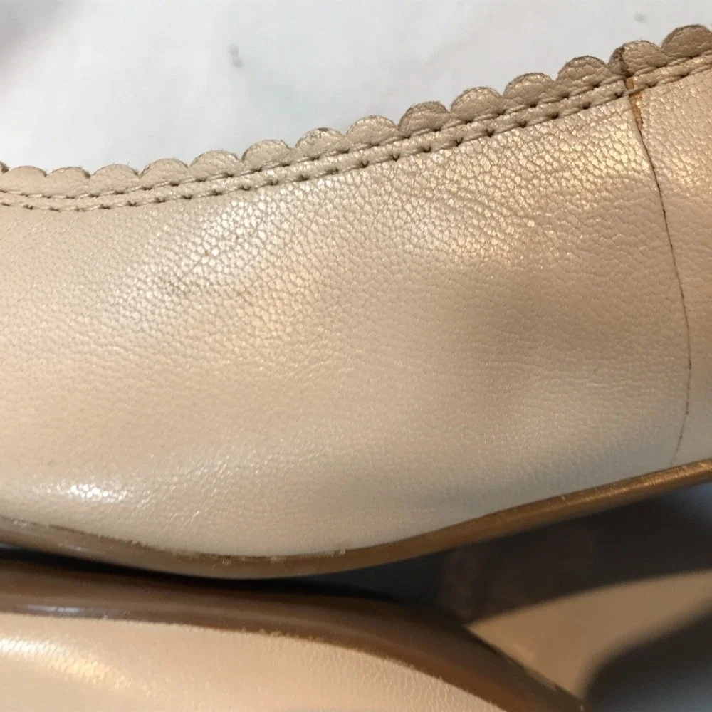 Lauren Ralph Lauren Beige Block Heel‎ Leather Slip On Heels Womens US 10M EU 40